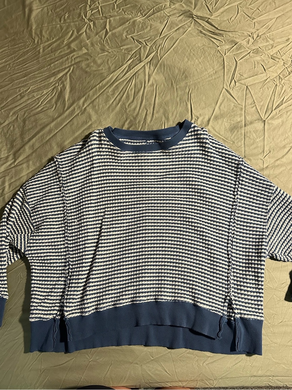 American Eagle Blue and White Striped Crewneck Top